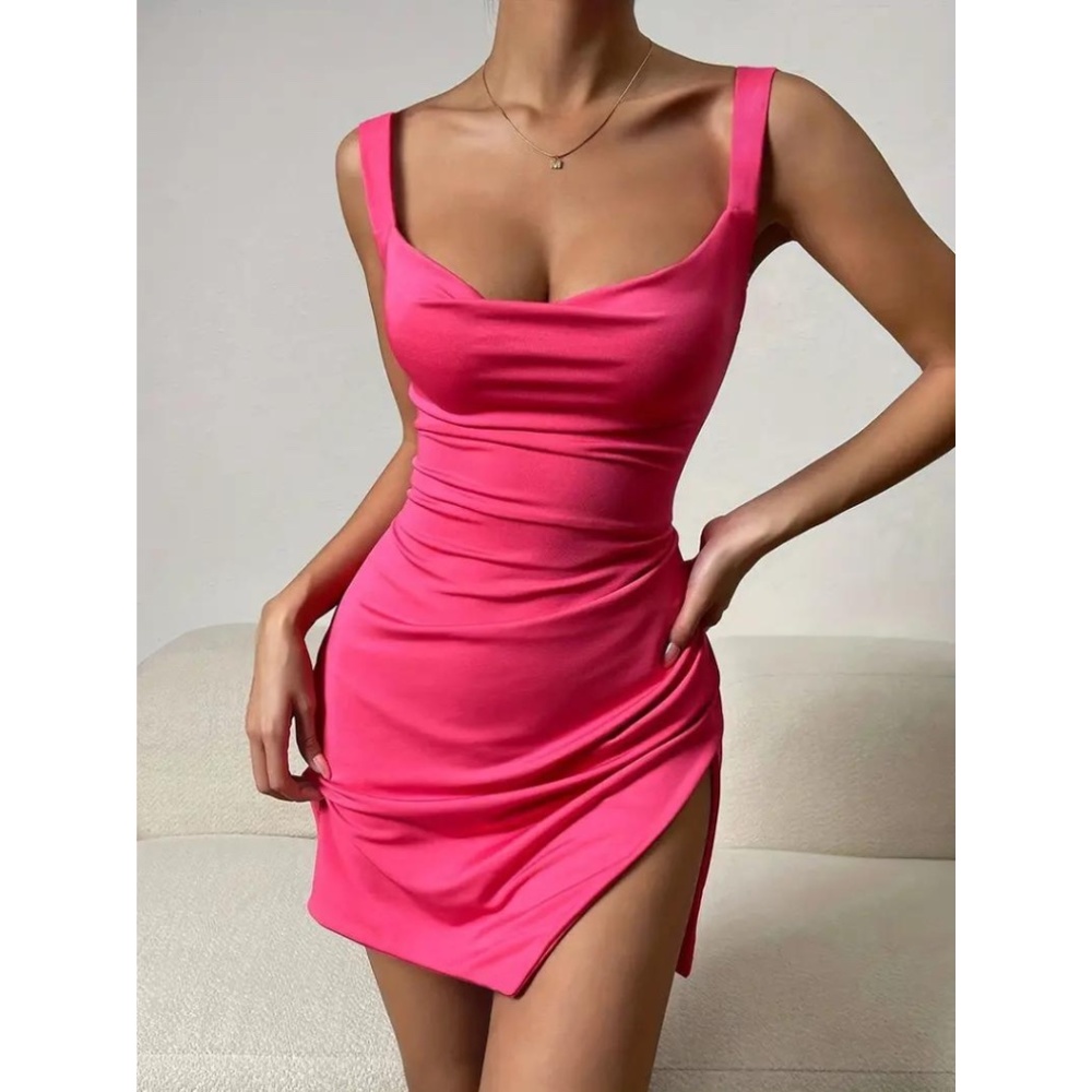 BNWT Isabelle LaRue Barbie Pink Tank Ruched Slit Dress